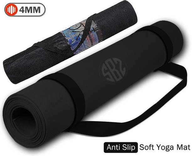 FITBOOZ DOTCOM 4mm Anti Skid Yoga/Exercise Mat with Carry Bag for Men & Women Black 4mm mm Yoga Mat