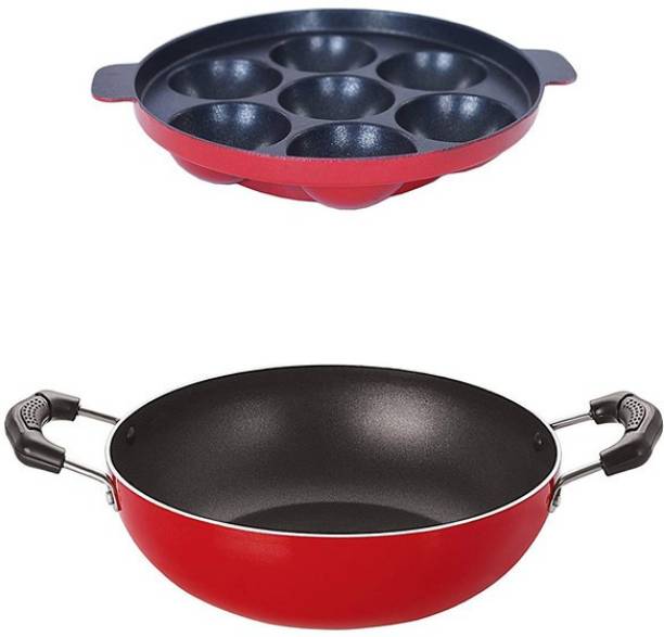 NIRLON Pfoa Free 3 Layer Non-Stick Coated Kitchenware Combo Set Offer(Red & Black) Non-Stick Coated Cookware Set
