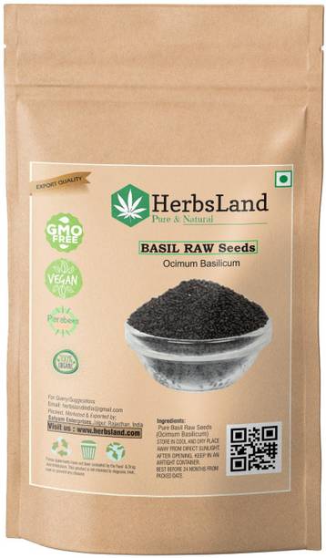 HerbsLand Basil Seeds / Tukmariya / Sabja / Bapji Seed for Protein | Iron | Folic acid and Dietary Fibre |Calcium | Anti Oxidents for Weight Loss (Raw Seed ) Seed Seed