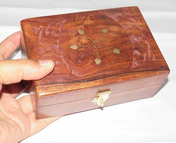 WOODINO Carving and Brass (Size- 6x4 Inch) Small Jewellery Vanity Box