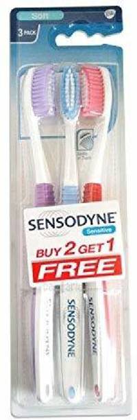 SENSODYNE Sensitive Plastic Toothbrush (22.9 x 7 x 2.2 cm, 63.5gm)- Pack of 2+1 Extra Soft Toothbrush