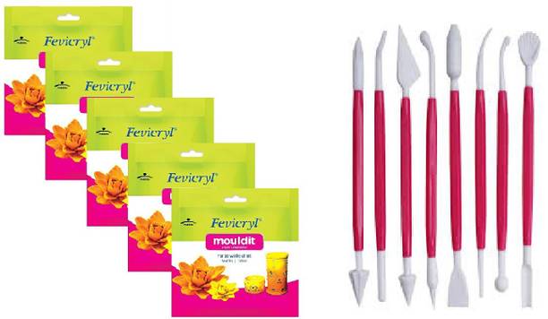 Fevicryl Shilpkar Mouldit (Set of 5) and 8 Modelling Tools with 16 Exclusive Designs