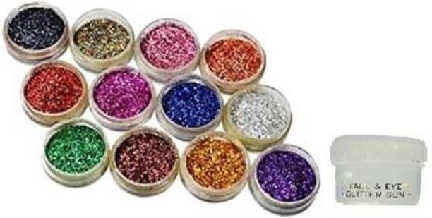 Glamezone Eye Shadow Glitter Powder Set And Nail Art Decoration with Glitter Gum 48 g