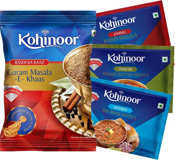 KOHINOOR Garam, Pav Bhaji, Panner Butter, Rajma Masala Spices Combo