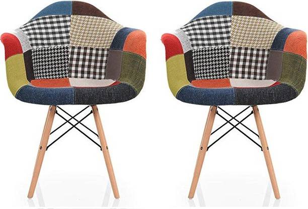 Urbancart Stylish & Modern Furniture Patches Chair with Armrest and Cushion for Cafeteria Seating/Dining/Side Chair/Kitchen/Restaurants/Hotels(Set Of 2) Solid Wood Living Room Chair