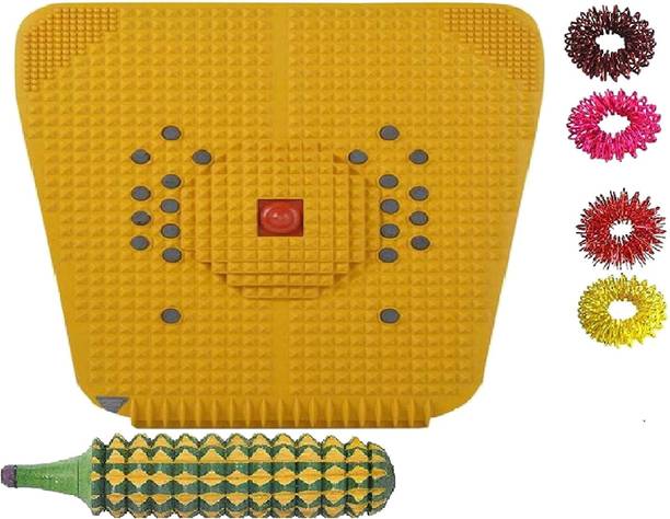 Acufit ACU066 Acupressure Massager Tools Combo Kit With Acupressur Foot Mat With Magnets + Karela Wooden + 5 Rings For Massage For Stress And Pain Relief Acupressure Tool Kit Massager
