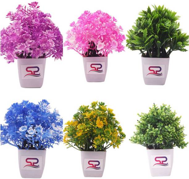 SSP Artificial flower, artificial plant, home decor, showpiece, office, gift Multicolor Wild Flower Artificial Flower  with Pot