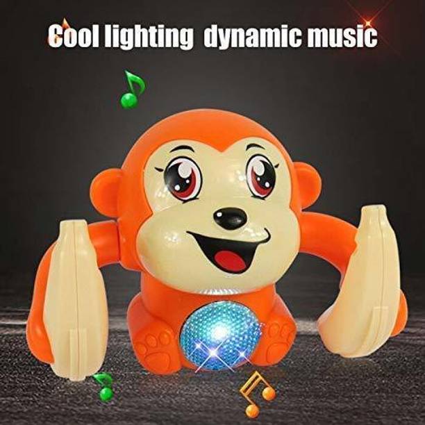 Viradiya's Electric Monkey Toys Voice-Activated Induction Cartoon Tumbling Banana Monkey with Light Music Children Animal Model Toys - multi-color