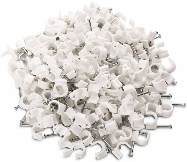 INDRICO Wire Clips for Cable with Steel Nails 6 MM Cable Management 100 pcs. White Nylon Hook & Loop Cable Tie