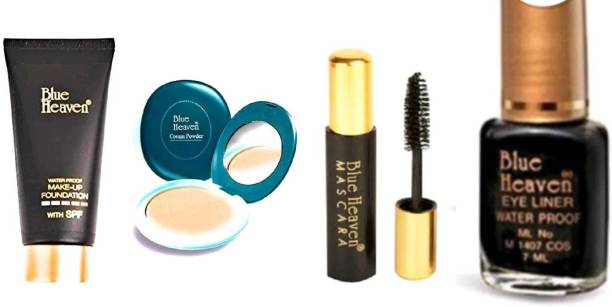 BLUE HEAVEN Makeup foundation & cream compact & mascara with water prrof eyeliner ( 4 item in this set )