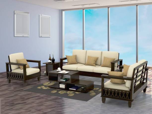 Suncrown Furniture Sheesham Wood 6 Seater Sofa Set Furniture (3+2+1) for Living Room Fabric 3 + 2 + 1 Oak Finish Sofa Set