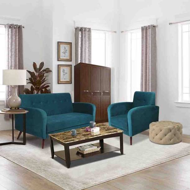 ARRA Rome Tufted Back Fabric 3 + 1 Green Sofa Set
