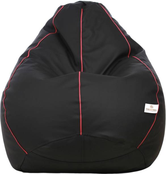 STAR XXXL Black with Pink Piping Teardrop Bean Bag  With Bean Filling