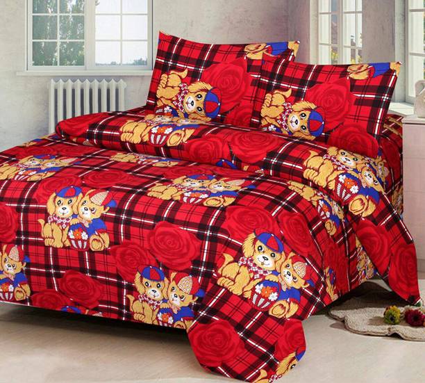 Axosoft Polycotton Queen Flat 300 TC Cartoon 1 Bedsheet with 2 Pi