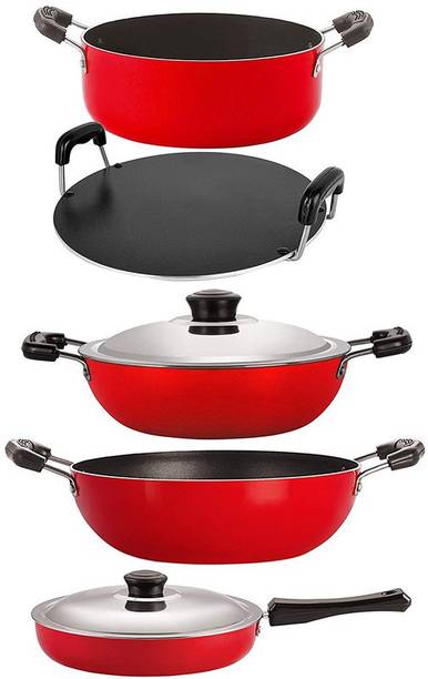 NIRLON Non-Stick Flat Base Gas Compatible Cookware Essential Set Non-Stick Coated Cookware Set