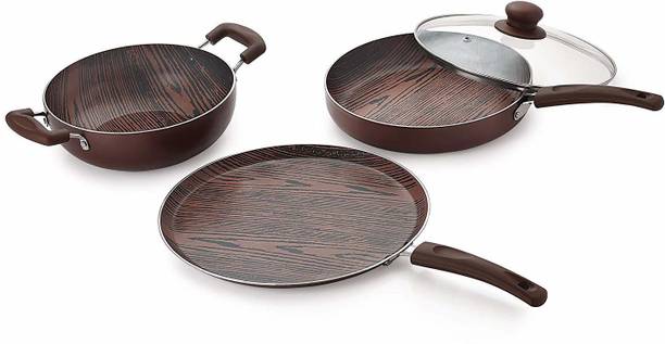 NIRLON Woody Cookware Set, 4-Pieces, Brown कुकवेयर सेट