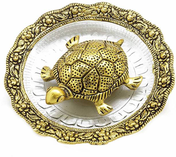 Indoselection Indoselection Oxidized Golden Metal Tortoise on Glass Plate Decorative Showpiece  -  3 cm