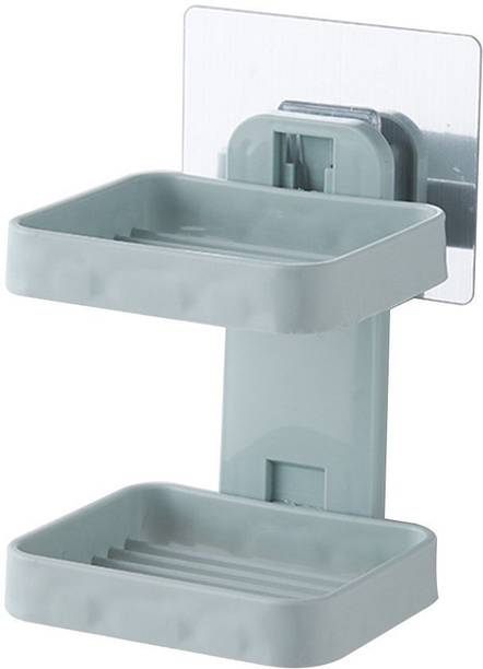 BLAPOXE 2 Layer Plastic Soap Box Soap Dish with Strong Self Adhesive