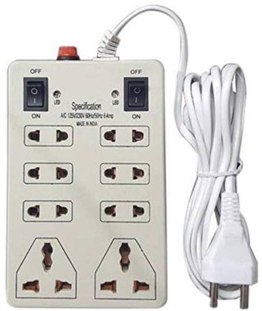 IGADG Mini Extension Box with Fuse and Dual On-Off Switch with 8 Sockets & 2 Meter Long Wire 8 Socket Extension Boards