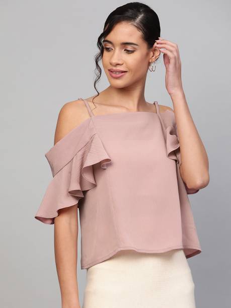 Casual Cold Shoulder Sleeves Solid Women Pink Top