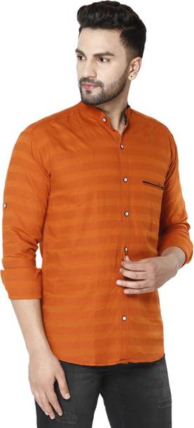 FUBAR Men Striped Party Orange Shirt