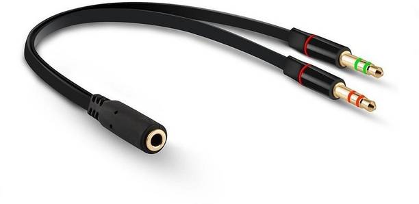 Remeka Black Gold Plated - 2 male to 1 female 3.5mm Headphone Earphone Mic Audio Y Splitter Cable for PC, Laptop Phone Converter
