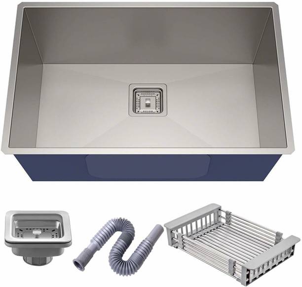 Jindal steel 1 Kitchen Sink, Waste Coupling, PVC Waste Pipe, Fruit Basket 24X18X10 HANDMADE 304 grade with Heavy drain Coupling ASSURED Vessel Sink
