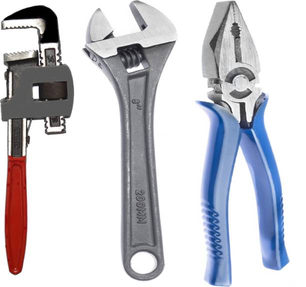ACHRO Combo Pack of 3 Tool Kits Set for Home (Contains 8 Inch Adjustable Spanner, 8 Inch Combination Plier, 10 Inch Pipe Wrench) Hand Tool Kit