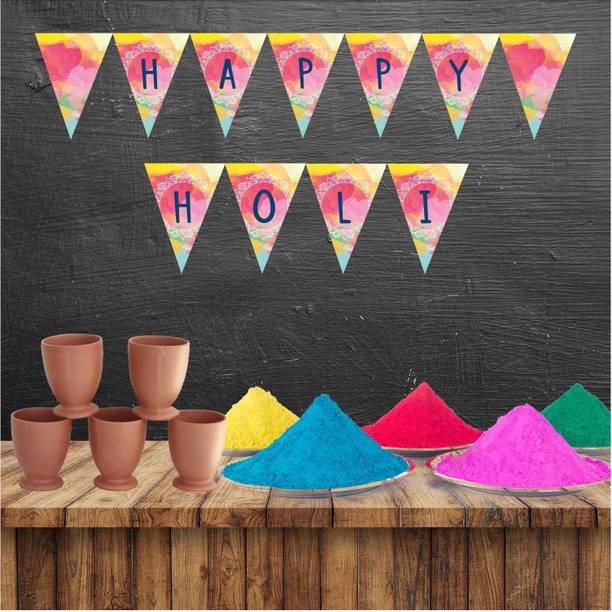Balloons Happy Holi Banner/ Holi Decoration Items for Party Holi Decorations, Party Decoration/Holi Photo Booth/Happy Hoil Decoration Holi Theme Prop/Holi Banner for Holi Celebration Pennant Banner