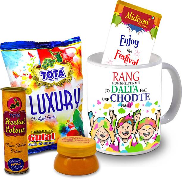 Midiron Holi Gifts | Herbal Colors |Luxury Chocolate Bar| Printed Mug For Friends & Relative –RBHoli07 Ceramic Gift Box