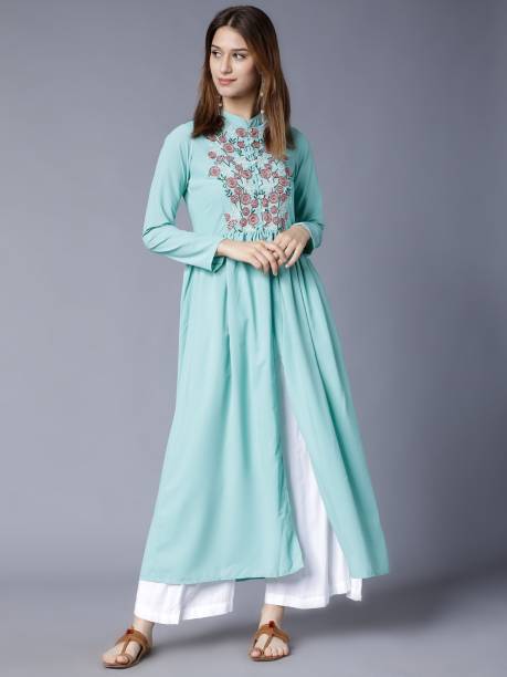 Women Embroidered Cotton Blend Frontslit Kurta Price in India