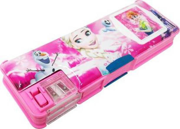poksi FROZEN GIRLS PINK COLOUR PINK FROZEN GIRLS PENCIL BOX WITH DUAL SHARPENER AND CALCULATOR AND MAGNETIC LOCK SYSTEM Art Plastic Pencil Box