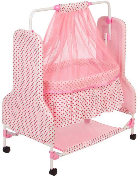 Fun Baby New Born Baby Swing Baby Cradle Baby Crib Baby Jhula with Mattress Pillow Adjustable Height and Mosquito Net Bassinet