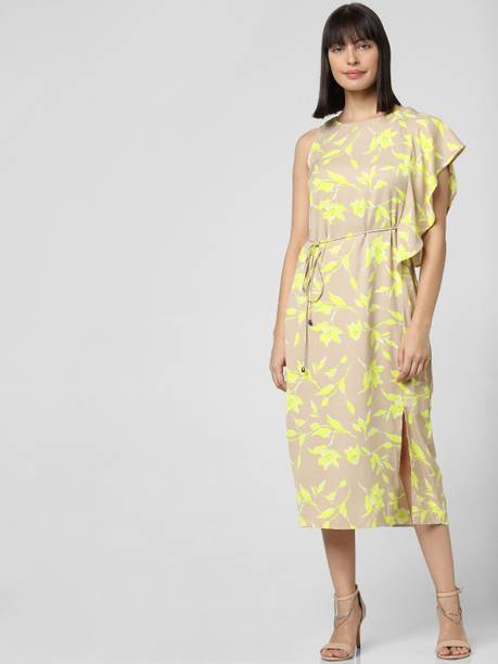 Women Shift Yellow Midi/Calf Length Dress