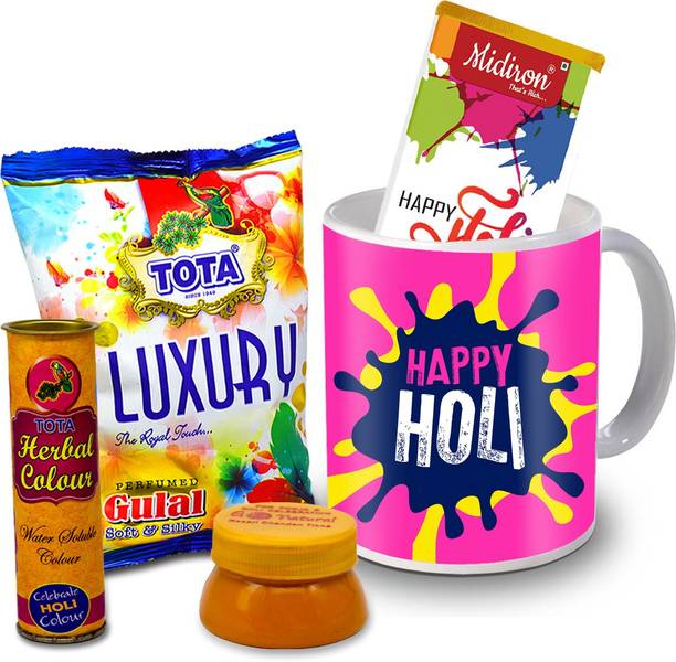 Midiron Holi Gifts | Herbal Colors |Luxury Chocolate Bar| Printed Mug For Friends & Relative –DTHoli18 Ceramic Gift Box