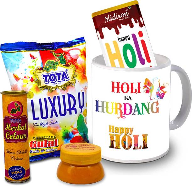 Midiron Holi Gifts | Herbal Colors |Luxury Chocolate Bar| Printed Mug For Friends & Relative –RBHoli46 Ceramic Gift Box