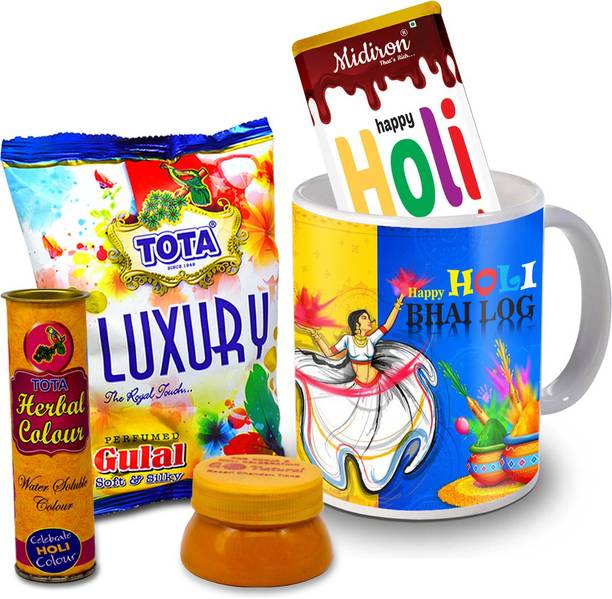 Midiron Holi Gifts | Herbal Colors |Luxury Chocolate Bar| Printed Mug For Friends & Relative –RBHoli42 Ceramic Gift Box