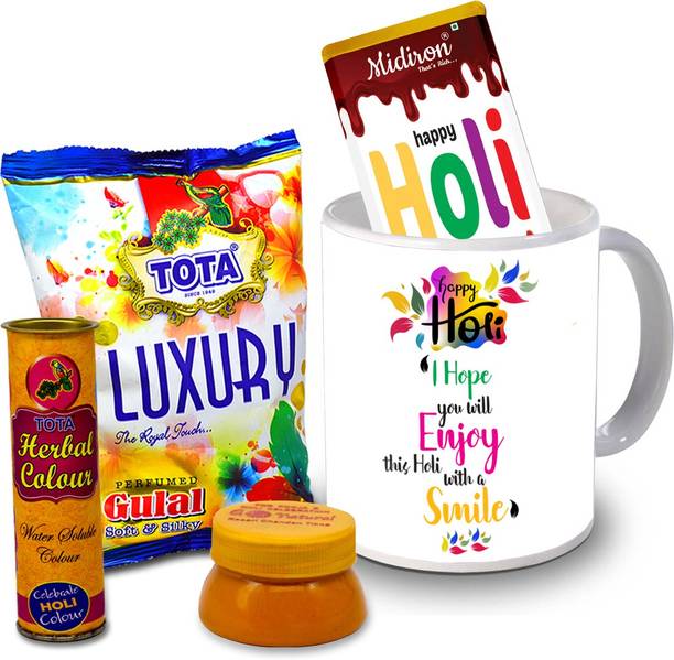 Midiron Holi Gifts | Herbal Colors |Luxury Chocolate Bar| Printed Mug For Friends & Relative –RBHoli37 Ceramic Gift Box