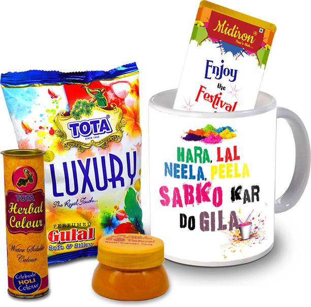 Midiron Holi Gifts | Herbal Colors |Luxury Chocolate Bar| Printed Mug For Friends & Relative –RBHoli03 Ceramic Gift Box