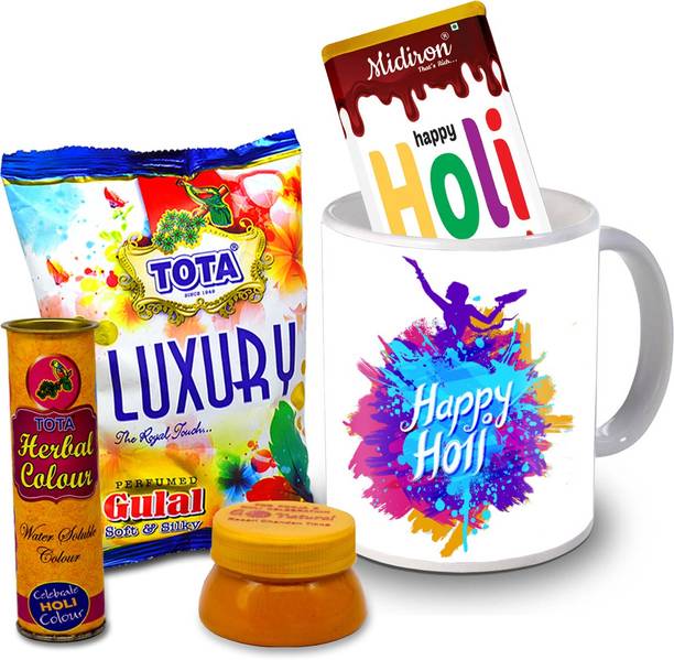 Midiron Holi Gifts | Herbal Colors |Luxury Chocolate Bar| Printed Mug For Friends & Relative –RBHoli44 Ceramic Gift Box
