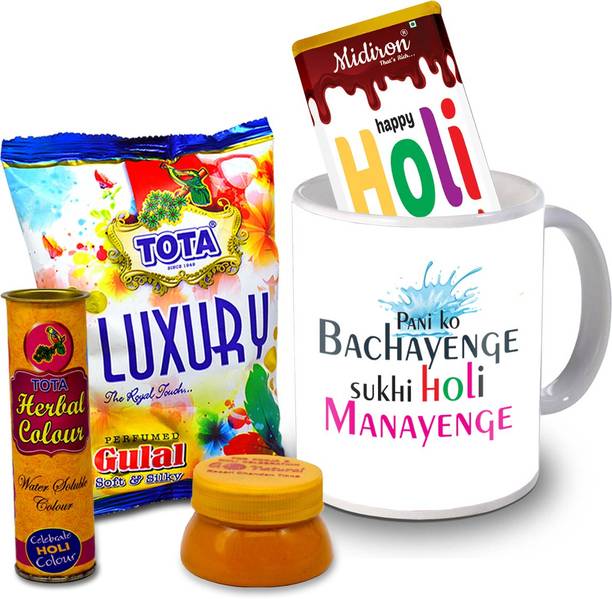 Midiron Holi Gifts | Herbal Colors |Luxury Chocolate Bar| Printed Mug For Friends & Relative –RBHoli49 Ceramic Gift Box