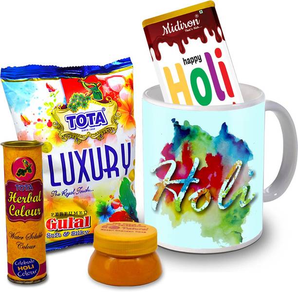 Midiron Holi Gifts | Herbal Colors |Luxury Chocolate Bar| Printed Mug For Friends & Relative –RBHoli32 Ceramic Gift Box