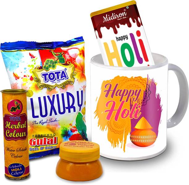 Midiron Holi Gifts | Herbal Colors |Luxury Chocolate Bar| Printed Mug For Friends & Relative –RBHoli50 Ceramic Gift Box