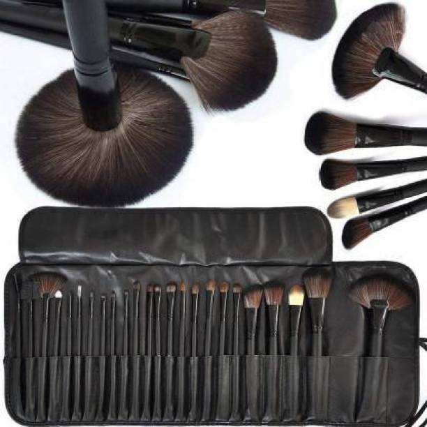 SKINPLUS Professional Wood Make Up Brushes Sets With Leather Storage Pouch