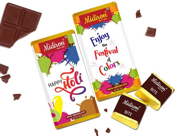 Midiron Happy Holi Chocolate bar, Enjoy the festival of colors Milk Chocolate Bar Holi Gift for Friends & Relative Bars