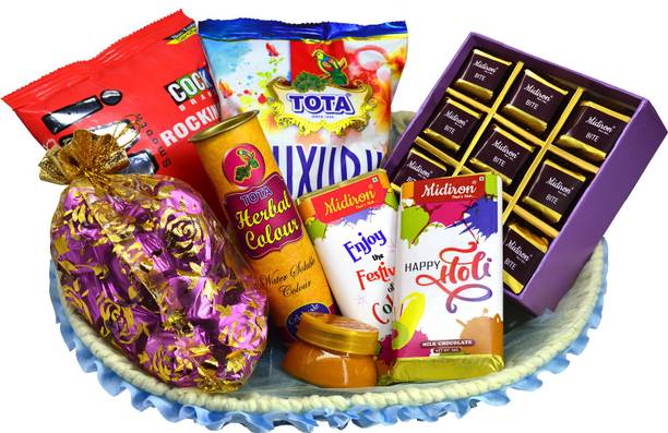 Midiron Holi gifts| Luxury Milk Chocolates | Herbal Colors| Chandan Tika | Water Color | Chocolate Bar (Multicolor) Plastic Gift Box