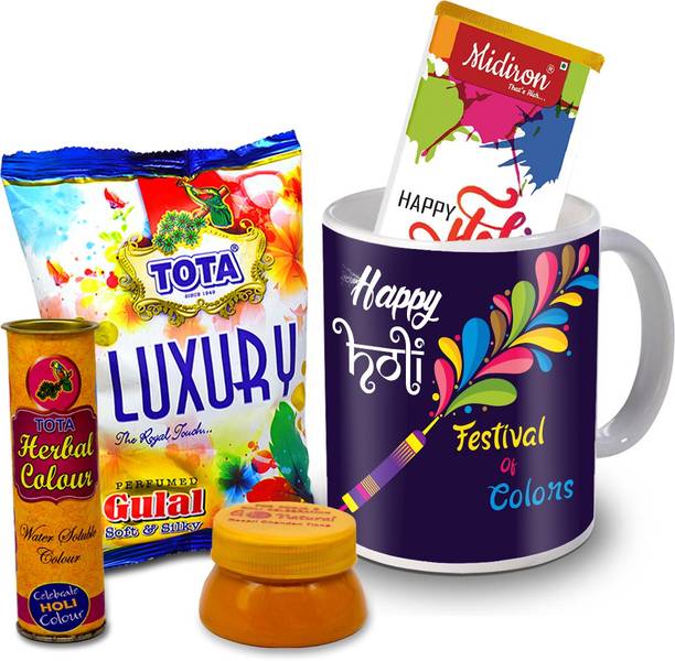 Midiron Holi Gifts | Herbal Colors |Luxury Chocolate Bar| Printed Mug For Friends & Relative –DTHoli25 Ceramic Gift Box