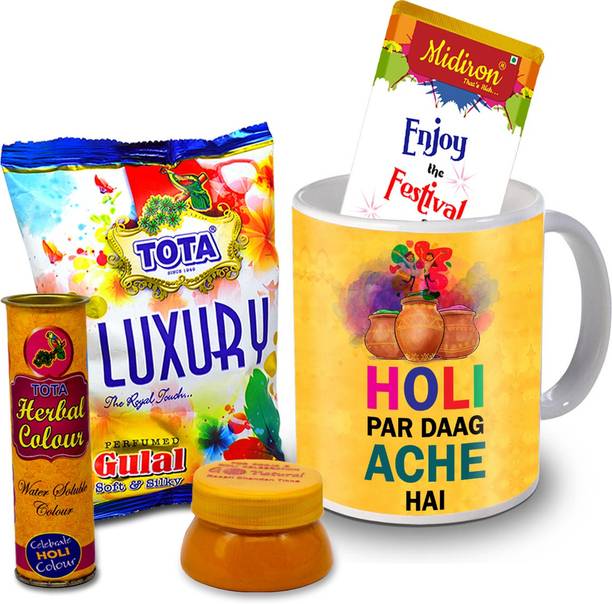 Midiron Holi Gifts | Herbal Colors |Luxury Chocolate Bar| Printed Mug For Friends & Relative –RBHoli17 Ceramic Gift Box