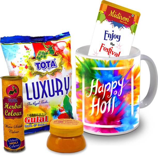 Midiron Holi Gifts | Herbal Colors |Luxury Chocolate Bar| Printed Mug For Friends & Relative –RBHoli15 Ceramic Gift Box