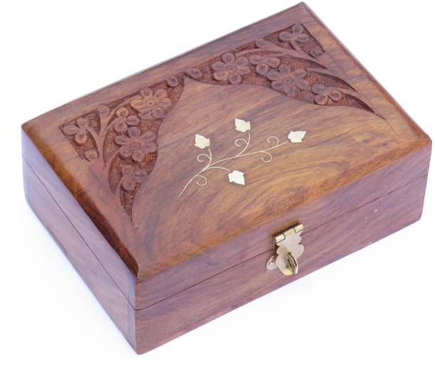 WOODINO Sheesham Wood (6x4 inch) Mountain Hills Carving Design Makeup and Jewellery Vanity Box